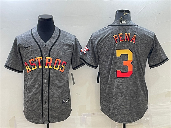 Men's Houston Astros #3 Jeremy Peña Grey Cool Base Stitched Baseball Jersey